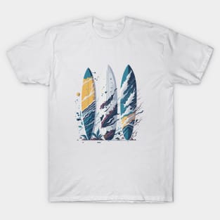 Illustration surfboards standing on the sand on the beach T-Shirt